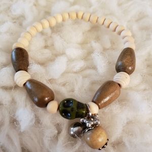 Green Skull & Wooden Beaded Bracelet with Charms